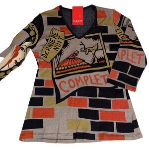 Rare Vtg Noun Paris Y2K Wearable Pop Art 3/4 Sleeve New Original Tags Sz L